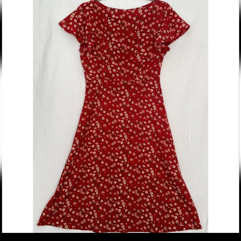 Shein Dress Red Micro Floral Print Button Front Closure Size Medium
